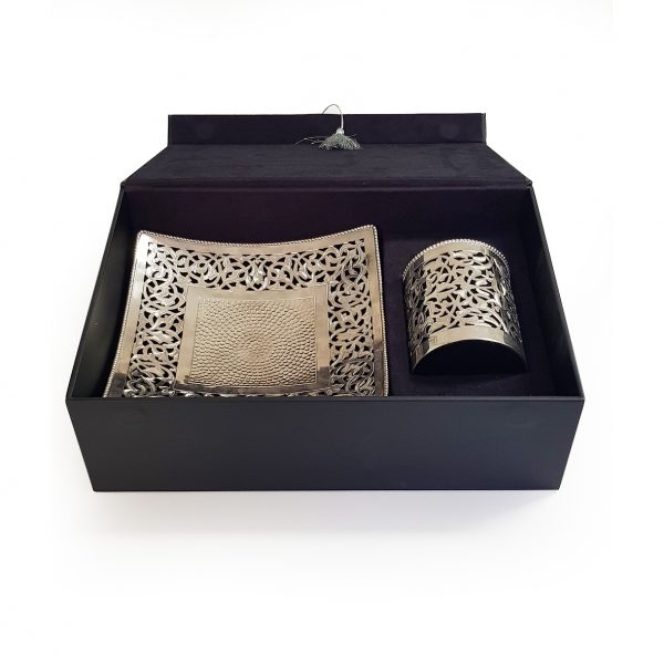 Coffret Vide poche et Bougeoir Artisanaux, artisanat, artisanat maroc, artisanat marocain, coffret, coffret cadeau, coffret artisanat, coffret maroc, cadeau maroc, cadeau, artisanat haut de gamme