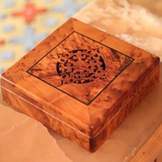 Boîte à Bijoux Ronde En Thuya Du Maroc – Travail Artisanal Vintage (bois Naturel)