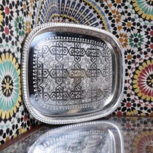 LE MAROCAIN - PLATEAU ARTISANAL EN CUIVRE NICKELÉ - Grossiste Décoration Artisanat Marocain | Boutique d'artisanat