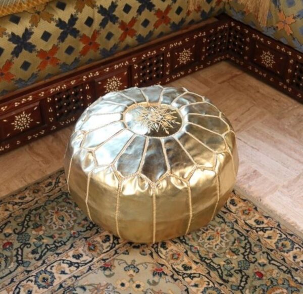 GOLDEN - POUF MAROCAIN EN CUIR - Grossiste Décoration Artisanat Marocain | Boutique d'artisanat