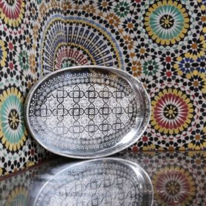 SAKHI - PLATEAU ARTISANAL EN CUIVRE NICKELÉ - Grossiste Décoration Artisanat Marocain | Boutique d'artisanat