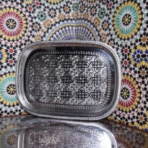 LE SOUSSI ROND - PLATEAU ARTISANAL EN CUIVRE NICKELÉ - Grossiste Décoration Artisanat Marocain | Boutique d'artisanat